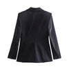 2023 Spring Women Silk Satin Texture Black Blazer Versatile Long Sleeve Single Button Lapel Female Coat Chic Top CD8611