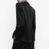 2023 Spring Women Silk Satin Texture Black Blazer Versatile Long Sleeve Single Button Lapel Female Coat Chic Top CD8611