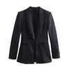 2023 Spring Women Silk Satin Texture Black Blazer Versatile Long Sleeve Single Button Lapel Female Coat Chic Top CD8611