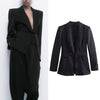 2023 Spring Women Silk Satin Texture Black Blazer Versatile Long Sleeve Single Button Lapel Female Coat Chic Top CD8611