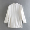 2023 Spring Women Silk Satin Texture White Blazer Versatile Long Sleeve Double Breasted Lapel Mid-length Blazer CD8626