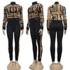 2023 Spring Women's 2-piece Long Sleeve Jacket Zipper Jacket Chain Print Elegant Trend Sports Pants Set