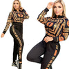 2023 Spring Women's 2-piece Long Sleeve Jacket Zipper Jacket Chain Print Elegant Trend Sports Pants Set