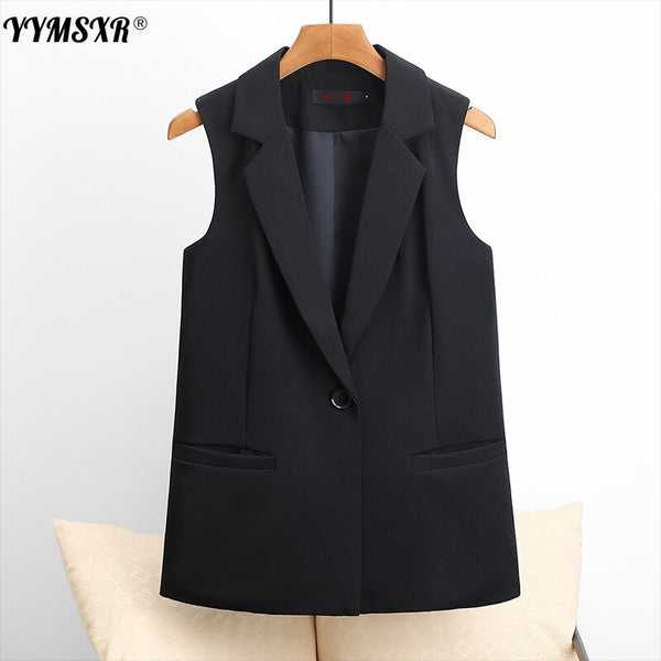 2023 Spring and Autumn Women's Suit Vest Black  Casual Sleeveless Ladies Black Jacket Elegant