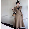 2023 Spring and Autumn Season Elegant High-end Slim Women's Long Sleeved Black Blazer Bownot Top Long Skirt Two-piece Suit