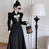 2023 Spring and Autumn Season Elegant High-end Slim Women's Long Sleeved Black Blazer Bownot Top Long Skirt Two-piece Suit