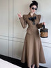 2023 Spring and Autumn Season Elegant High-end Slim Women's Long Sleeved Black Blazer Bownot Top Long Skirt Two-piece Suit