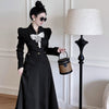 2023 Spring and Autumn Season Elegant High-end Slim Women's Long Sleeved Black Blazer Bownot Top Long Skirt Two-piece Suit