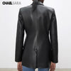 2023 Spring and Autumn Women Faux Leather Blazer Coat Female Vintage Pockets Long Sleeve Black Vents Tops Outerwear