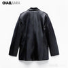 2023 Spring and Autumn Women Faux Leather Blazer Coat Female Vintage Pockets Long Sleeve Black Vents Tops Outerwear