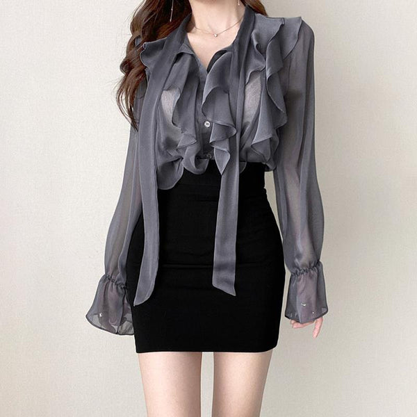 2023 Spring and Summer Shirts Women Sexy All-match Tops Light  Casual Shirts Boutique Clothing Simple Style