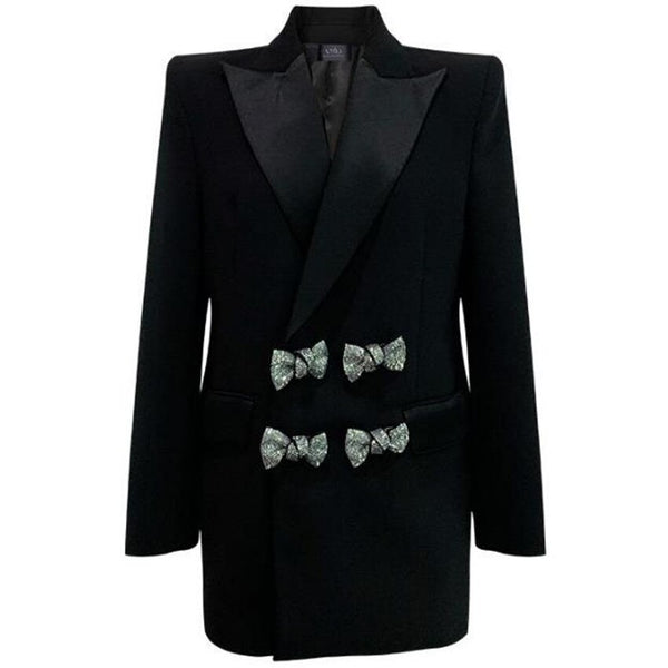 2023 Spring small fragrance diamond bow temperament ol blazer women heavy industry rhinestone outwear