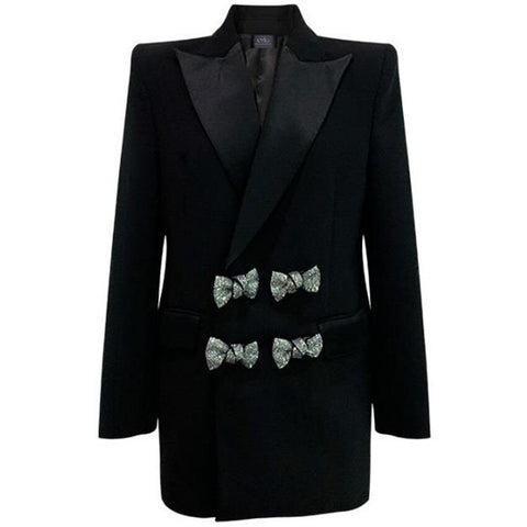 2023 Spring small fragrance diamond bow temperament ol blazer women heavy industry rhinestone outwear