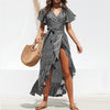 2023 Summer Beach Maxi Dress Women Floral Print Boho Long Chiffon Dress Ruffles Wrap Casual V-Neck Split Sexy Party Dress Robe
