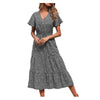 2023 Summer Beach Maxi Dress Women Floral Print Boho Long Chiffon Dress Ruffles Wrap Casual V-Neck Split Sexy Party Dress Robe