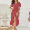 2023 Summer Beach Maxi Dress Women Floral Print Boho Long Chiffon Dress Ruffles Wrap Casual V-Neck Split Sexy Party Dress Robe