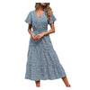 2023 Summer Beach Maxi Dress Women Floral Print Boho Long Chiffon Dress Ruffles Wrap Casual V-Neck Split Sexy Party Dress Robe