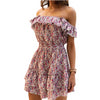 2023 Summer Beach Style Mini Dress Women Short Sleeve Slash Neck A-Line Floral Print Ruffle Dresses Casual Party Lady Vestidos