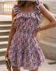 2023 Summer Beach Style Mini Dress Women Short Sleeve Slash Neck A-Line Floral Print Ruffle Dresses Casual Party Lady Vestidos