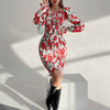 2023 Summer Collection Women Clothing Floral Print Puff Sleeve Sweetheart Neck Shirred Frill Hem Bodycon Midi Dress