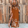 2023 Summer Dress Half Sleeve Floral Print Elastic Strapless Women Maxi Dress High Split Ruched Buttons Women Dress Sundress