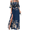 2023 Summer Dress Half Sleeve Floral Print Elastic Strapless Women Maxi Dress High Split Ruched Buttons Women Dress Sundress