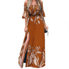 2023 Summer Dress Half Sleeve Floral Print Elastic Strapless Women Maxi Dress High Split Ruched Buttons Women Dress Sundress