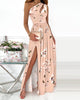 2023 Summer Elegant One Shoulder Floral Print High Slit Cutout Maxi Party Dress Asymmetric Women Long Wedding Evening Sexy Robes