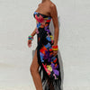 2023 Summer Floral Maxi Dress Women Slit Wrap Dress Maxi Backless Beach Dresses Sexy Party Print Fringed Woman Long Dress Skirt