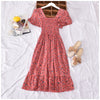 2023 Summer Floral Printed Women Dress Ladies Holiday Short Sleeve High Waist Ruffle Dress Female A Line Maxi Dress