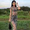 2023 Summer Mesh Sheer Floral Dress Women Short Sleeve See Through Bodycon Maxi Dress Bohemian Sexy Elegant Dresses Vestidos