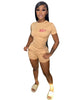 2023 Summer Body Letter Print Women Short Sleeve Shirts and Shorts Body Sets Spandex 2 Piece Biker Short Set