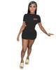 2023 Summer Body Letter Print Women Short Sleeve Shirts and Shorts Body Sets Spandex 2 Piece Biker Short Set