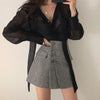 2023 Summer Korean Retro Light  Lace-up Single-breasted Long-sleeved Shirt Skirt Suit Boutique Clothing