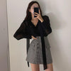 2023 Summer Korean Retro Light  Lace-up Single-breasted Long-sleeved Shirt Skirt Suit Boutique Clothing