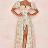 2023 Summer Puff Sleeve Floral System Light Mature Temperament High Fork Long Skirt Women's Dress Summer