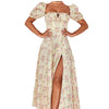 2023 Summer Puff Sleeve Floral System Light Mature Temperament High Fork Long Skirt Women's Dress Summer