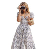 2023 Summer Puff Sleeve Floral System Light Mature Temperament High Fork Long Skirt Women's Dress Summer