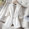 2023 Summer Lace Short Thin Hollow Outside Cardigan Suit Jacket Jacket Women White Blazer Women Woman Office Hollow Out