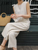 2023 Summer Products Round Neck Slit Vest Top Slit Nine Points Wide Leg Culottes Two-Piece Simple Casual Suit Linen