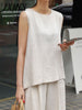2023 Summer Products Round Neck Slit Vest Top Slit Nine Points Wide Leg Culottes Two-Piece Simple Casual Suit Linen