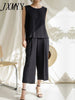 2023 Summer Products Round Neck Slit Vest Top Slit Nine Points Wide Leg Culottes Two-Piece Simple Casual Suit Linen