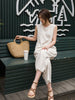 2023 Summer Products Round Neck Slit Vest Top Slit Nine Points Wide Leg Culottes Two-Piece Simple Casual Suit Linen