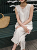 2023 Summer Products Round Neck Slit Vest Top Slit Nine Points Wide Leg Culottes Two-Piece Simple Casual Suit Linen
