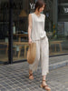 2023 Summer Products Round Neck Slit Vest Top Slit Nine Points Wide Leg Culottes Two-Piece Simple Casual Suit Linen