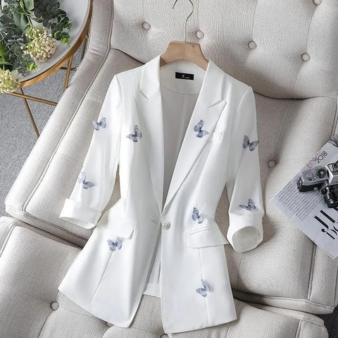 2023 Summer Women Blazer Office Lady Casual Jacket Slim Small Suit Coat Work Female One-Button Blazers Outerwear Fashion
