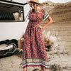 2023 Summer Women Floral Print Short Sleeve Beach Bohemian Maxi Dress Ladies V-neck Cotton Boho Sundress Vestidos