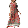 2023 Summer Women Floral Print Short Sleeve Beach Bohemian Maxi Dress Ladies V-neck Cotton Boho Sundress Vestidos