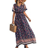 2023 Summer Women Floral Print Short Sleeve Beach Bohemian Maxi Dress Ladies V-neck Cotton Boho Sundress Vestidos