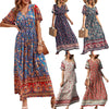 2023 Summer Women Floral Print Short Sleeve Beach Bohemian Maxi Dress Ladies V-neck Cotton Boho Sundress Vestidos